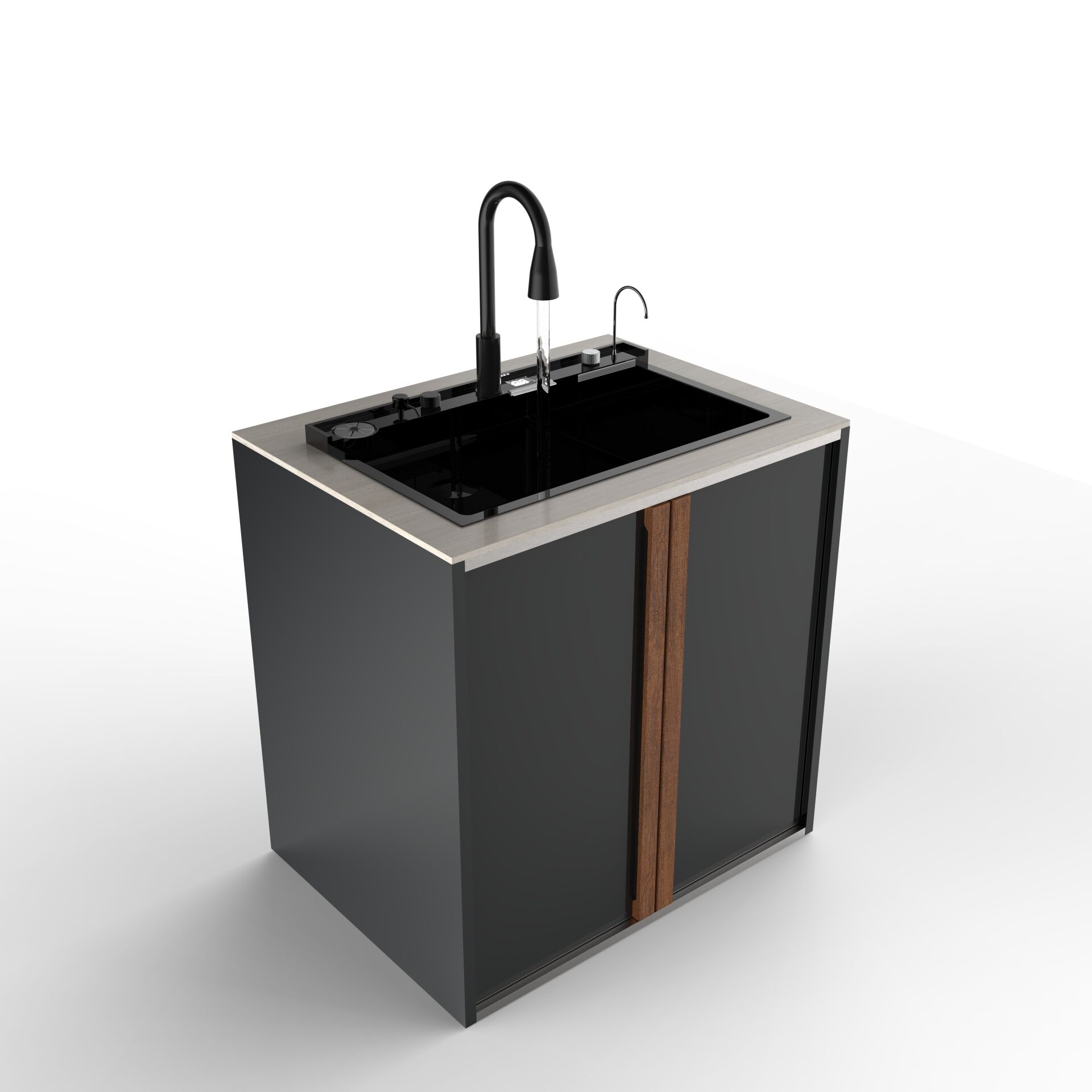 Sinn Cleaner - Akıllı Evyeli Yıkama Modülü ANTRASIT - TRAVERTINE BEIGE